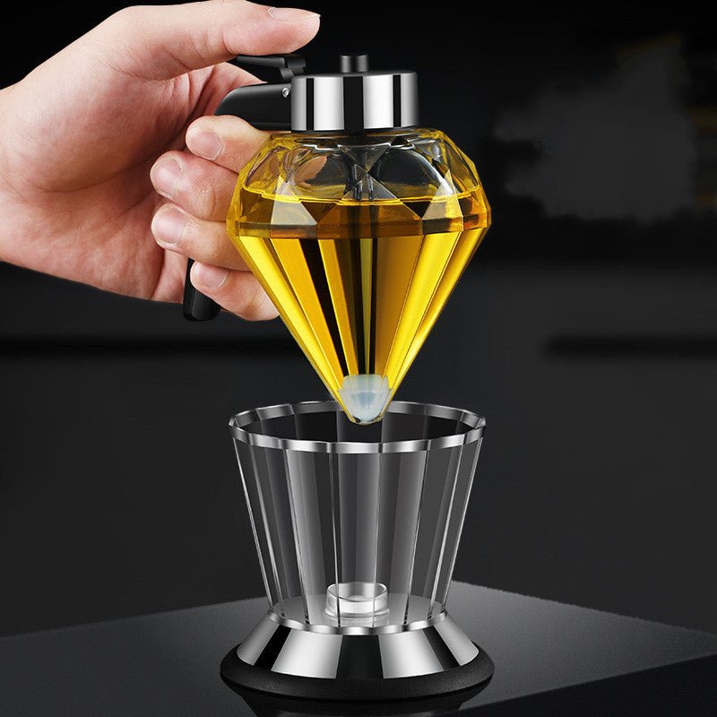 Diamond Shaped Glass Oil Dispenser – Push Design Seasoning Bottle